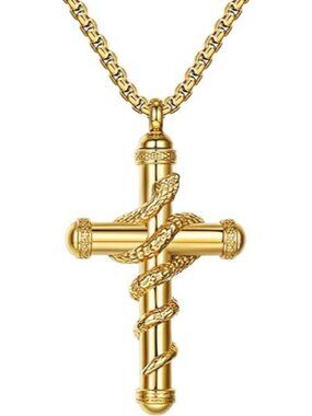Gold Snake Cross Urn Cross Necklaces for Ashes